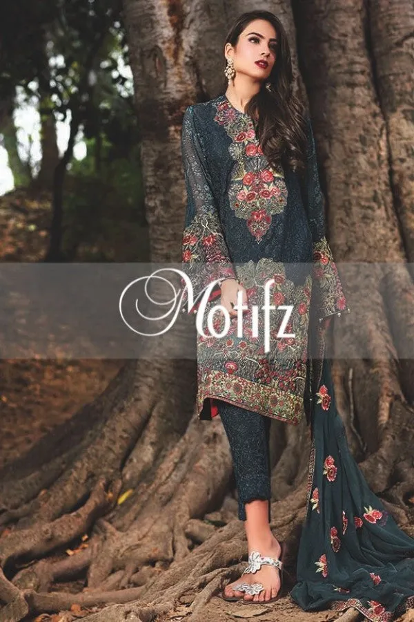 Motifz Embroidered Crinkle Chiffon Collection '16 – Zink Blue 1263