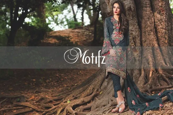 Motifz Embroidered Crinkle Chiffon Collection '16 – Zink Blue 1263