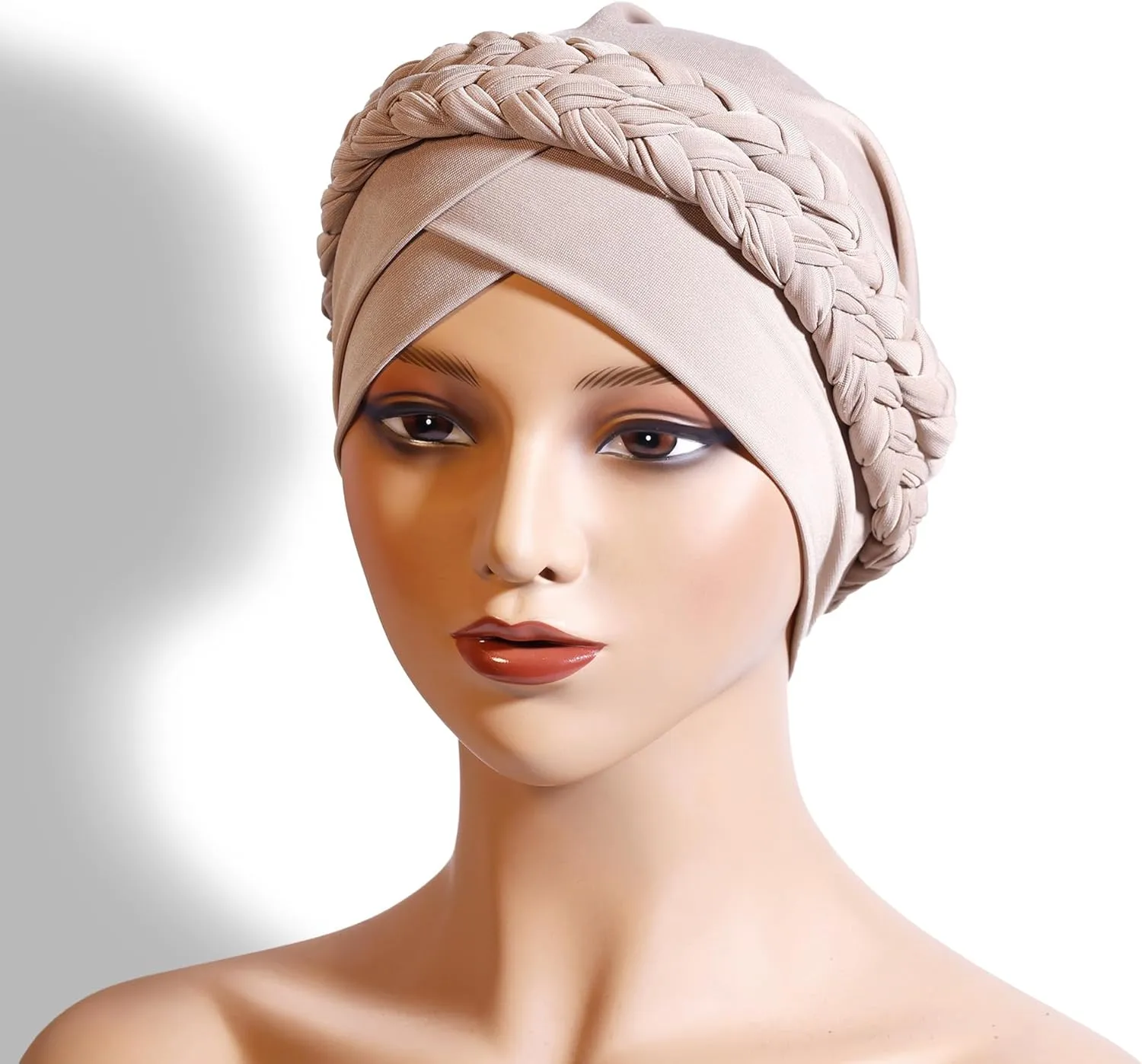 Muslim Turban Pre-Tied Twisted Braid Hair Cover Wrap Hat African Beanie Headwraps for Women