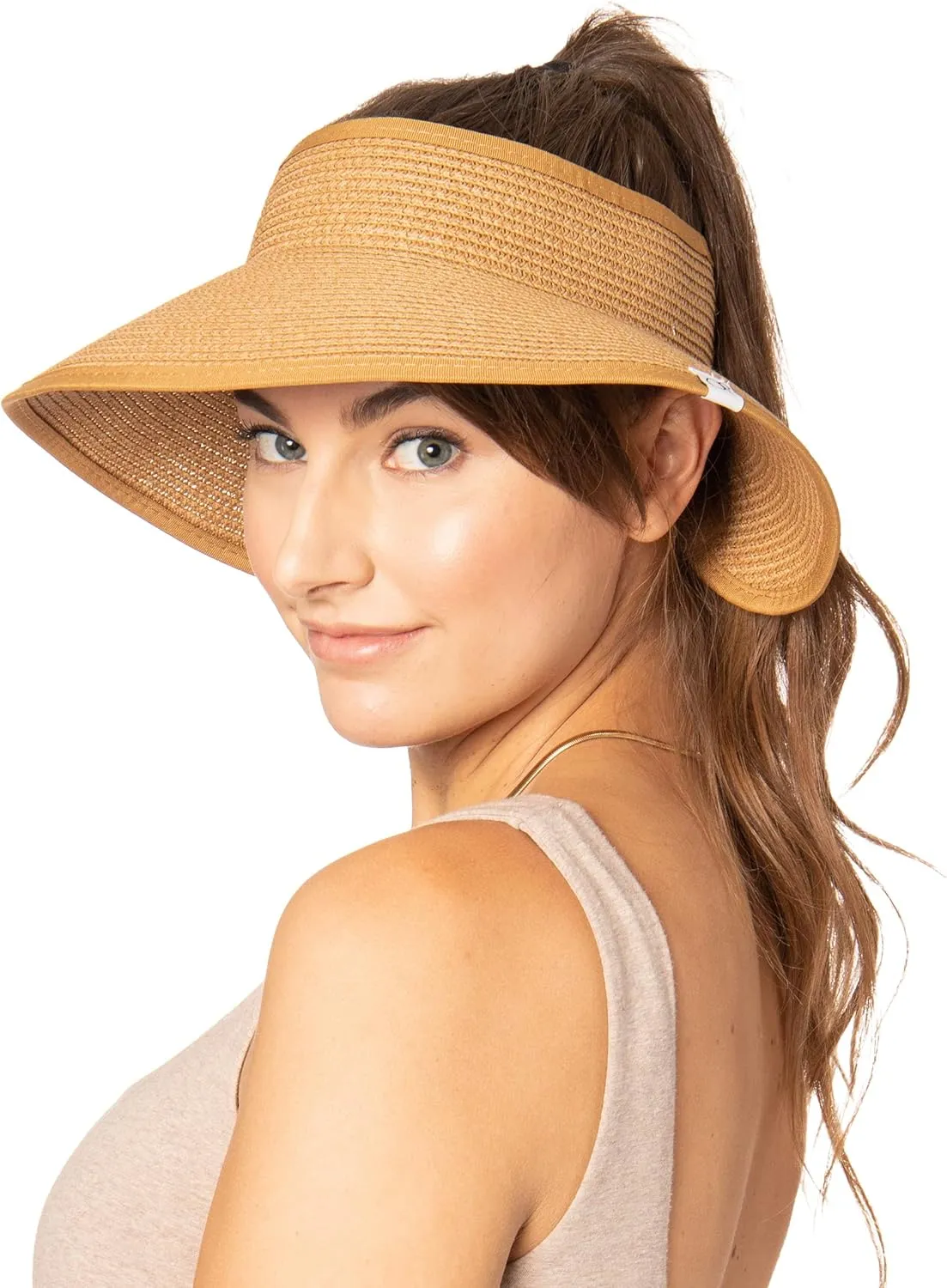 Ocean Pacific Sun Visor Hats for Women, Beach Roll Up Large-Brimmed Straw Hat, Sun Protection UPF 50