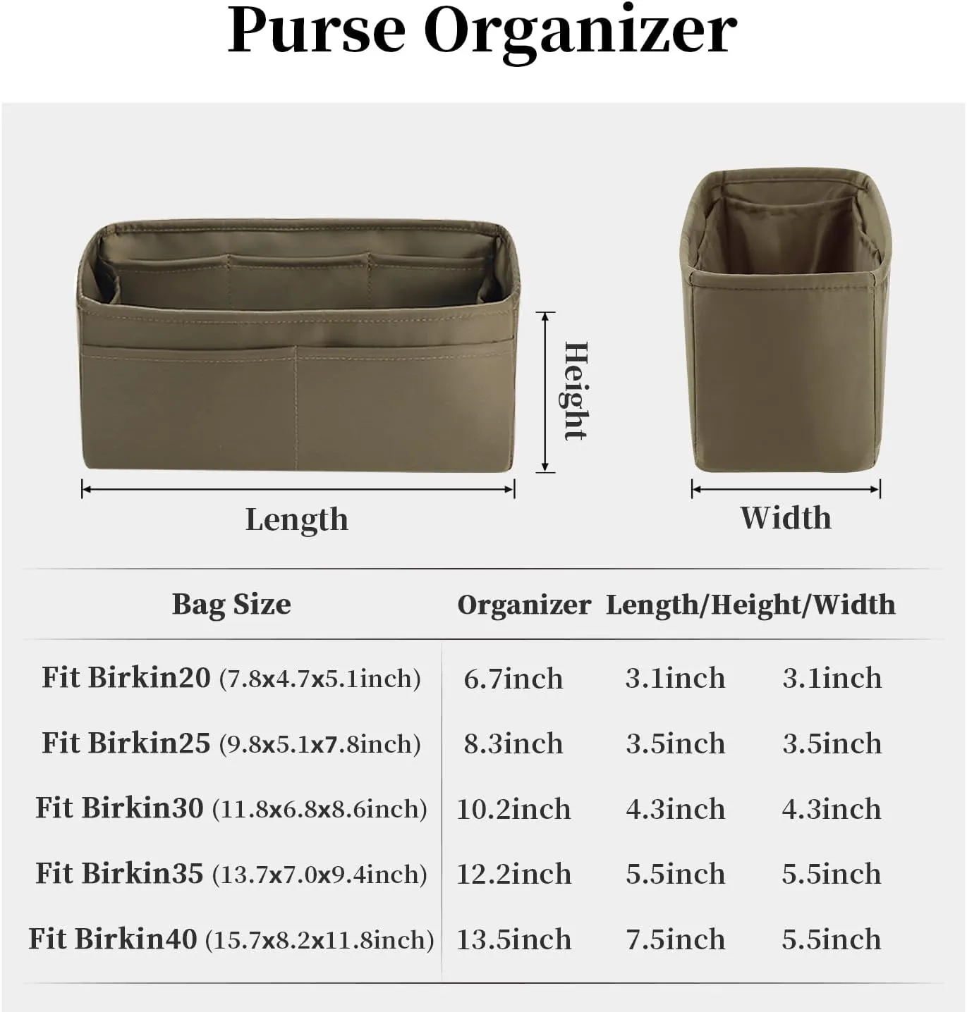 Purse Organizer Insert for Birkin 25/30/35/40, Satin Bag Insert Compatible with Hermes, Lightweight and Soft Touch Inner Bag for Women Luxury Handbags, Multicolor Options(Etoupe grey, BK25 Retourn)
