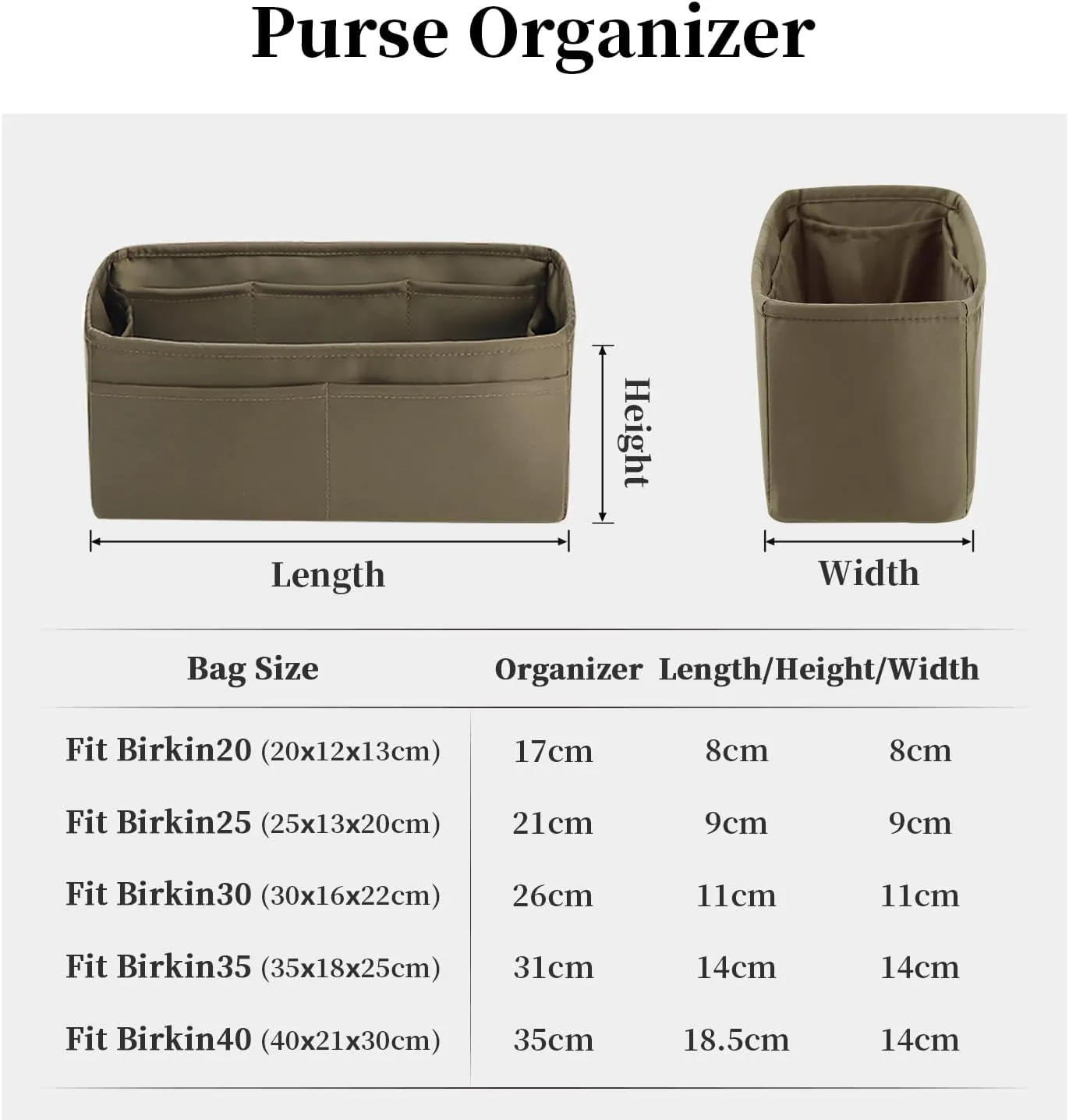 Purse Organizer Insert for Birkin 25/30/35/40, Satin Bag Insert Compatible with Hermes, Lightweight and Soft Touch Inner Bag for Women Luxury Handbags, Multicolor Options(Etoupe grey, BK25 Retourn)