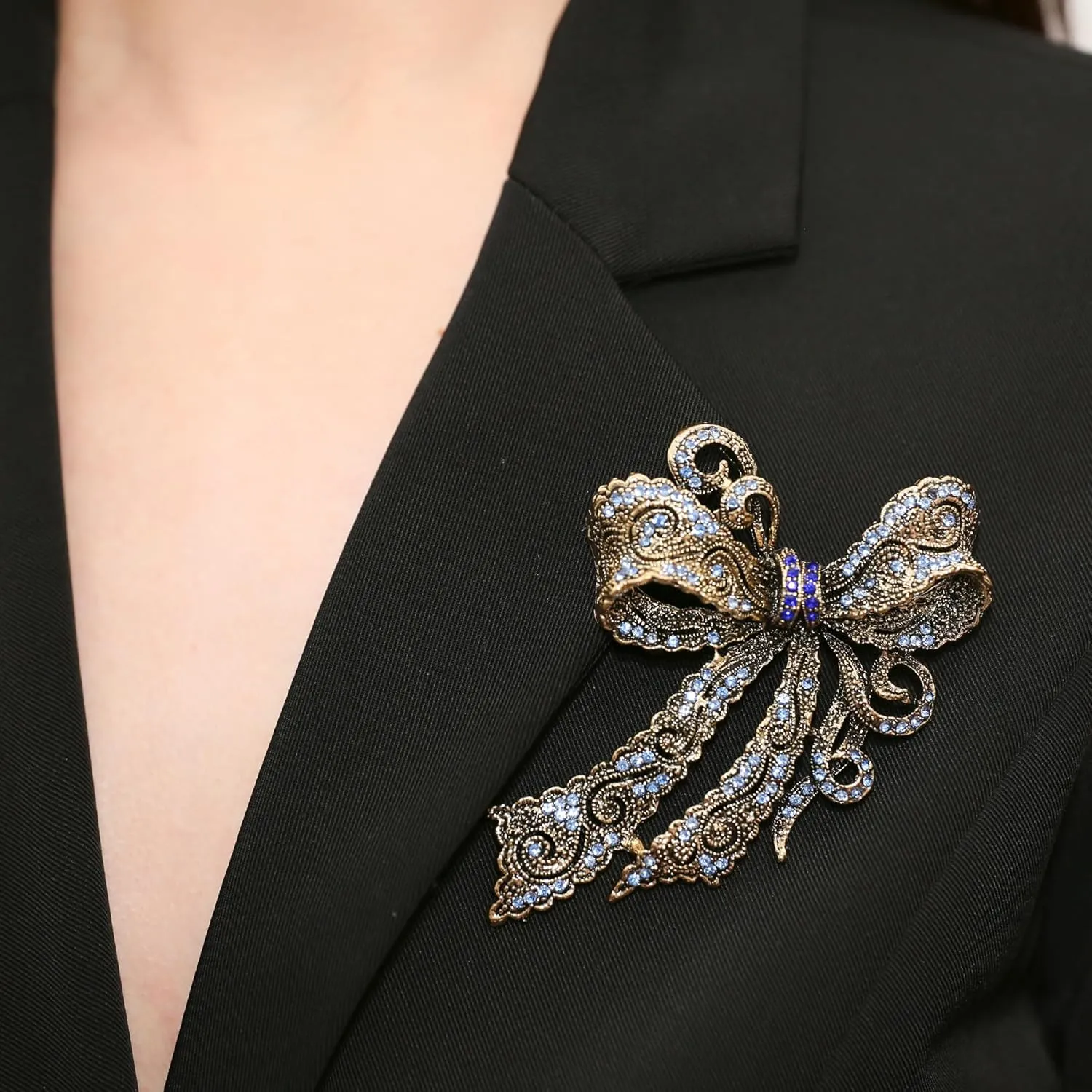 Rhinestone Bow Brooch Vintage Crystal Large Bowknot Brooches for Women Brooch Pin Wedding Fashion Jewelry Accessories,Women Gift