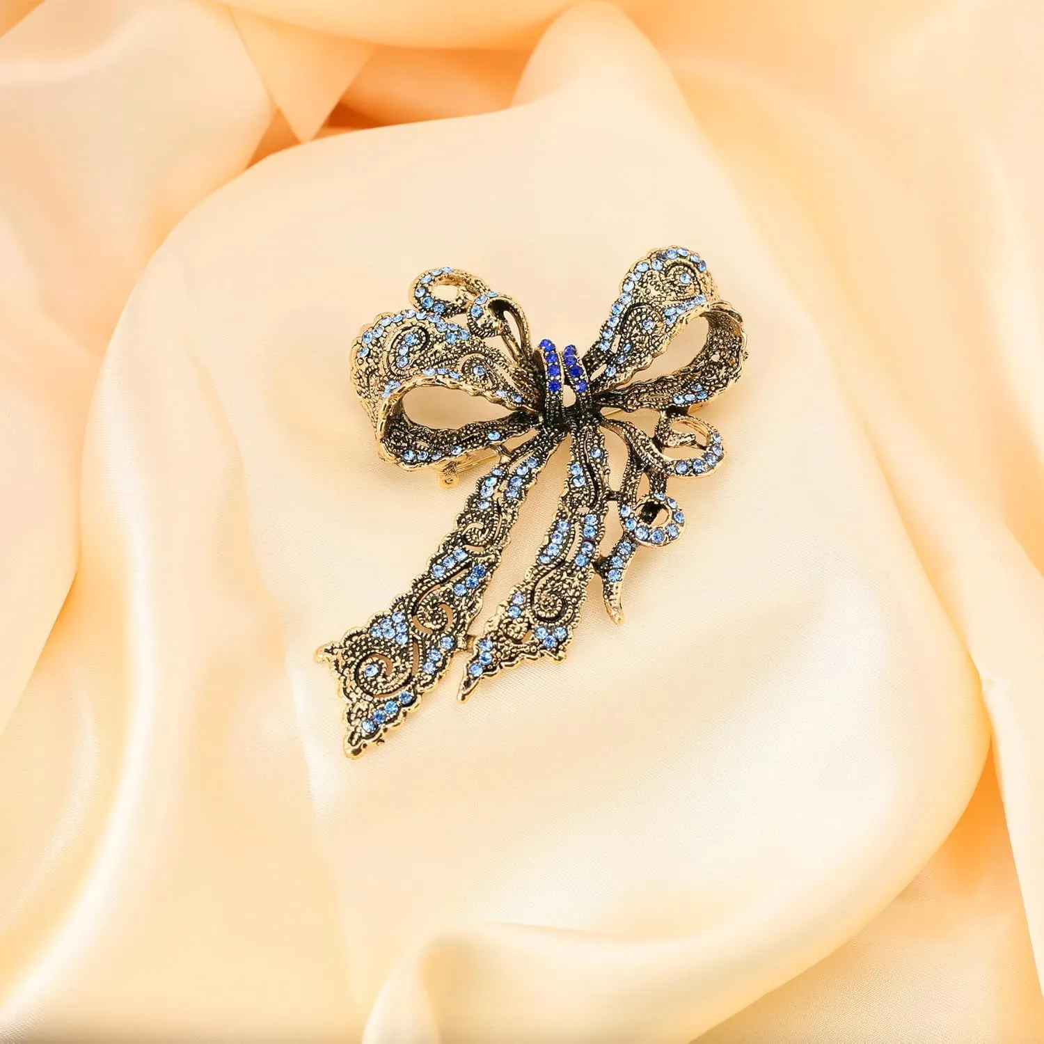 Rhinestone Bow Brooch Vintage Crystal Large Bowknot Brooches for Women Brooch Pin Wedding Fashion Jewelry Accessories,Women Gift
