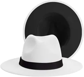 Simple Wide Brim Panama Hat Patchwork Classic Fedora Hats with Belt Buckle