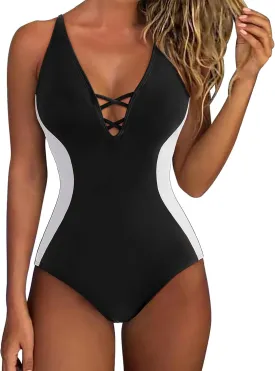 SUUKSESS Womens One Piece Tummy Control Swimsuit Crisscross Back Bathing Suits