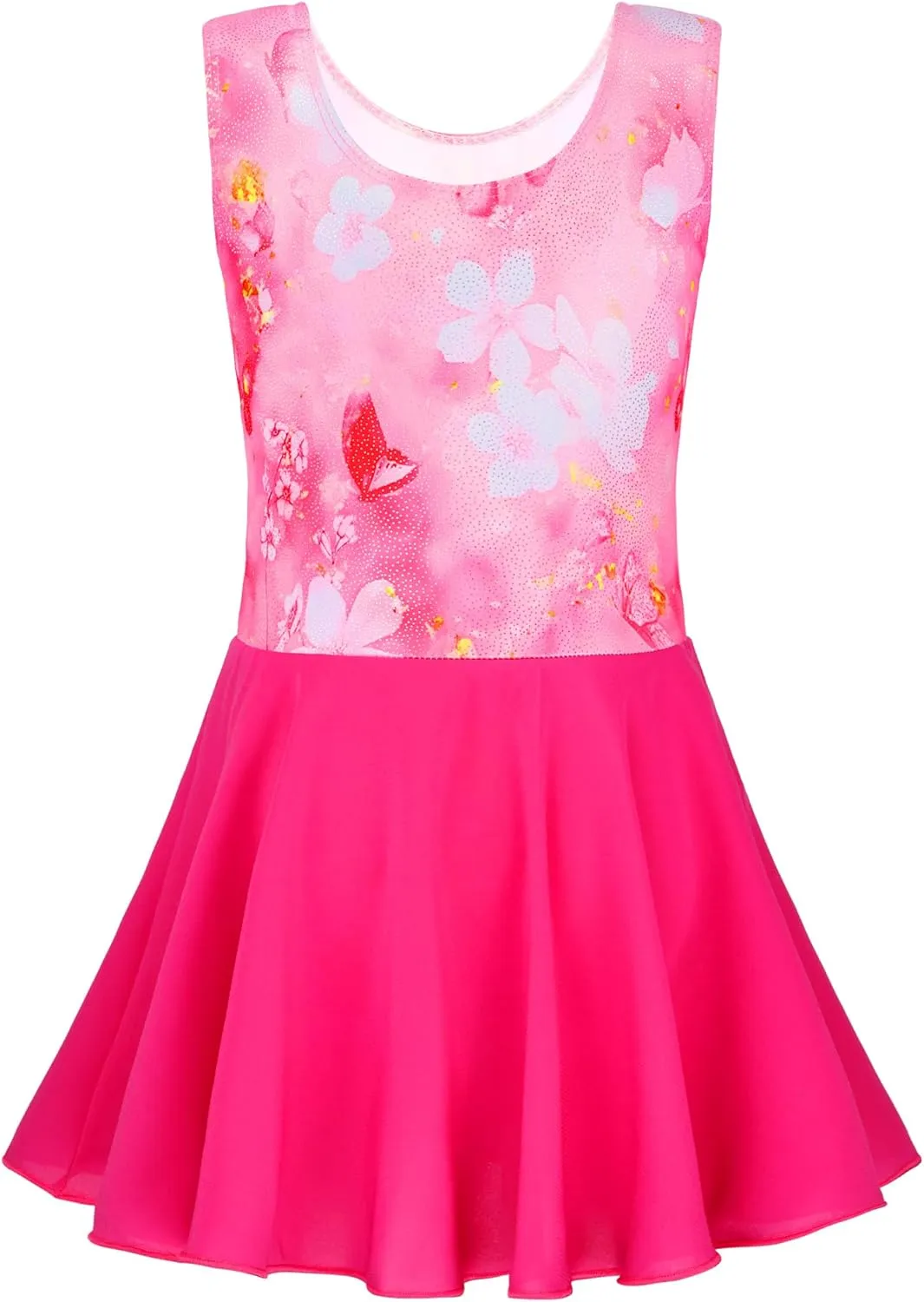 TENVDA Girls Ballet Leotards with Skirt Sparkly Sleeveless Gymnastics Dance Dresses Outfit (Toddler/Little Kid/Big Kids)