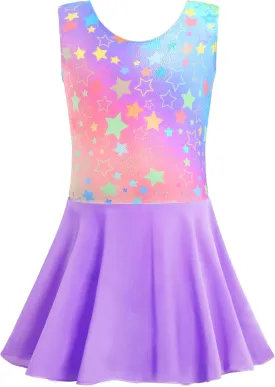 TENVDA Girls Ballet Leotards with Skirt Sparkly Sleeveless Gymnastics Dance Dresses Outfit (Toddler/Little Kid/Big Kids)