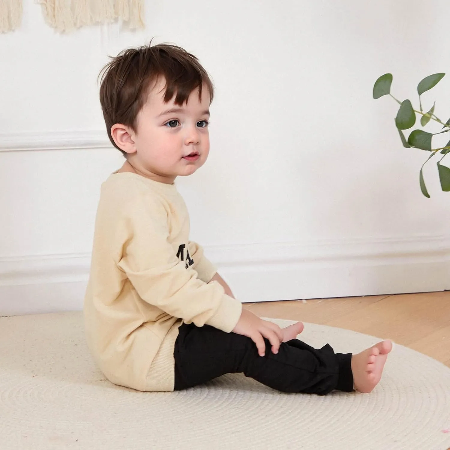 Toddler Baby Boy Fall outfit Mama's Boy Letter Embroidery Sweatshirt Top Elastic Pants Set Cute 2pcs Winter Clothes