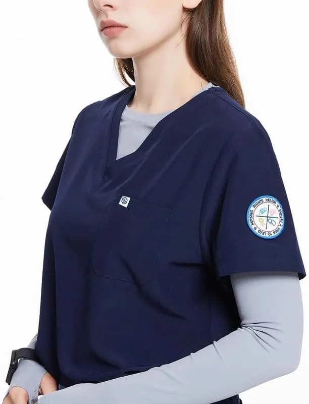 Uniforms World Scrubs for Women Set - Stretch Scrub Top & Pants with 8 Pockets, Yoga Waistband, Anti Wrinkle, Slim Fit