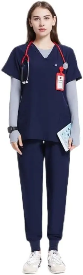 Uniforms World Scrubs for Women Set - Stretch Scrub Top & Pants with 8 Pockets, Yoga Waistband, Anti Wrinkle, Slim Fit