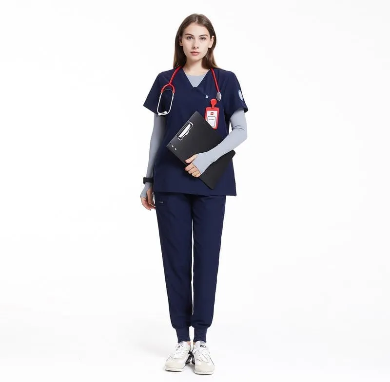 Uniforms World Scrubs for Women Set - Stretch Scrub Top & Pants with 8 Pockets, Yoga Waistband, Anti Wrinkle, Slim Fit