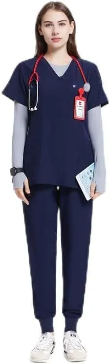 Uniforms World Scrubs for Women Set - Stretch Scrub Top & Pants with 8 Pockets, Yoga Waistband, Anti Wrinkle, Slim Fit
