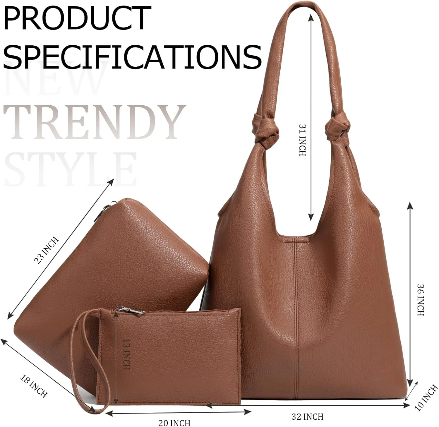 Vegan Leather Hobo Purses set, Slouchy Shoulder Bag Knotted Hobo Bags for Women with a small Purse and Clutch Handbag