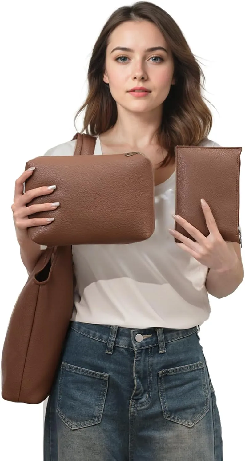 Vegan Leather Hobo Purses set, Slouchy Shoulder Bag Knotted Hobo Bags for Women with a small Purse and Clutch Handbag
