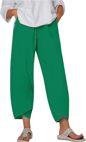 Women Cotton Linen Pants Ladies Trousers High Waist Loose Yoga Pants Vintage Solid Color Palazzo Pants