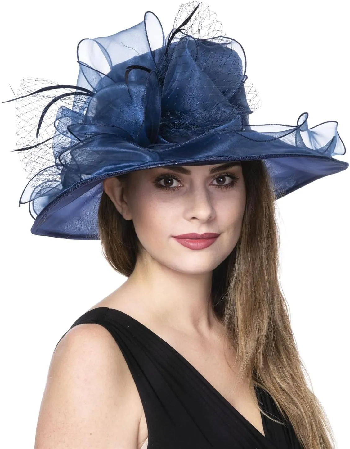 Women's Organza Church British Fascinator Bridal Tea Party Wedding Hat Summer Ruffles Cap
